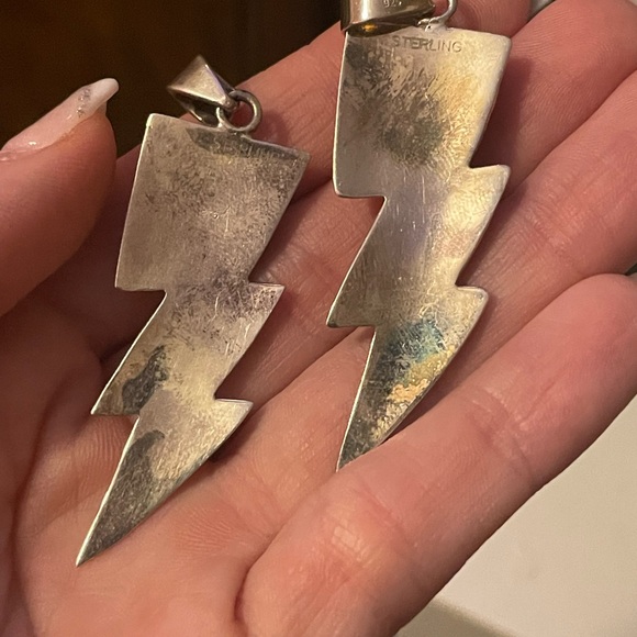 Native SW sterling silver yellow bumblebee Jasper Lightning Bolt Pendants⚡️ - Picture 3 of 5